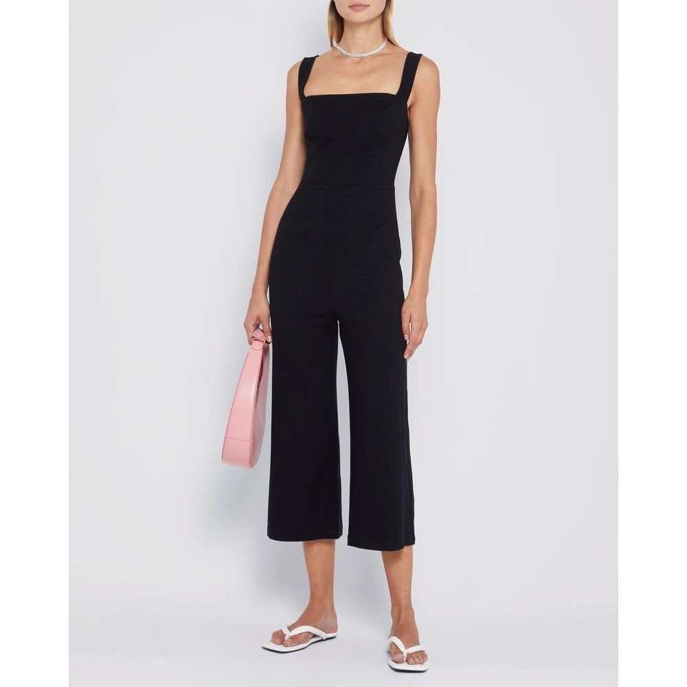Black‎ Square Neck Cropped Wide Leg Jumpsuit Size M